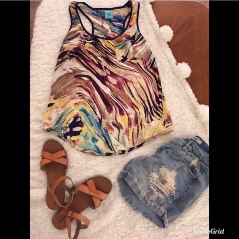 Buckle Printed Purple Pocket Tank